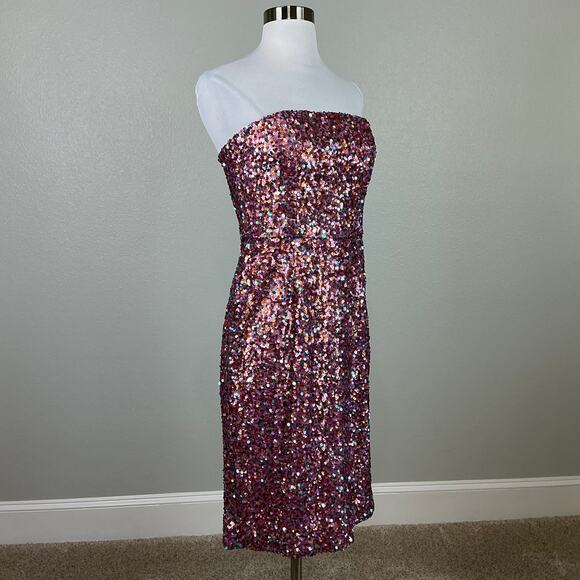 Sequin Strapless Midi Sheath Cocktail Dress Pink Size 6 Laundry by Shelli Segal - Picture 2 of 14